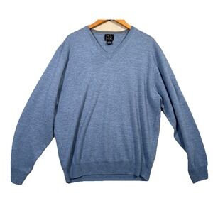 Jos A Bank Italian Merino Wool Sweater Mens Large Blue Long Sleeve V Neck Preppy